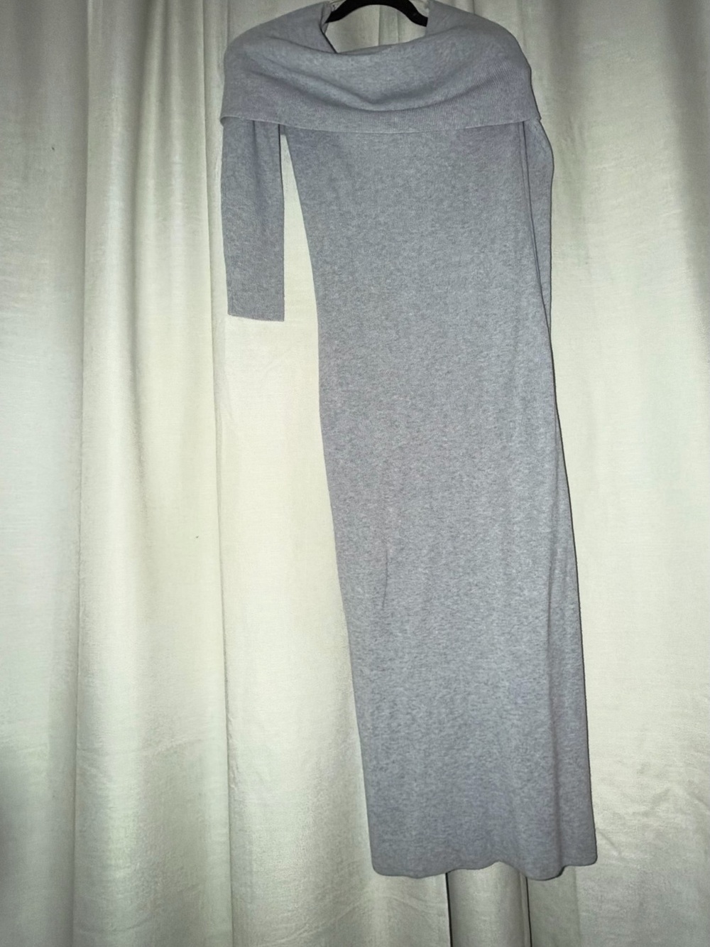 Aritzia Wilfred Light Gray Off-Shoulder Maxi Dress